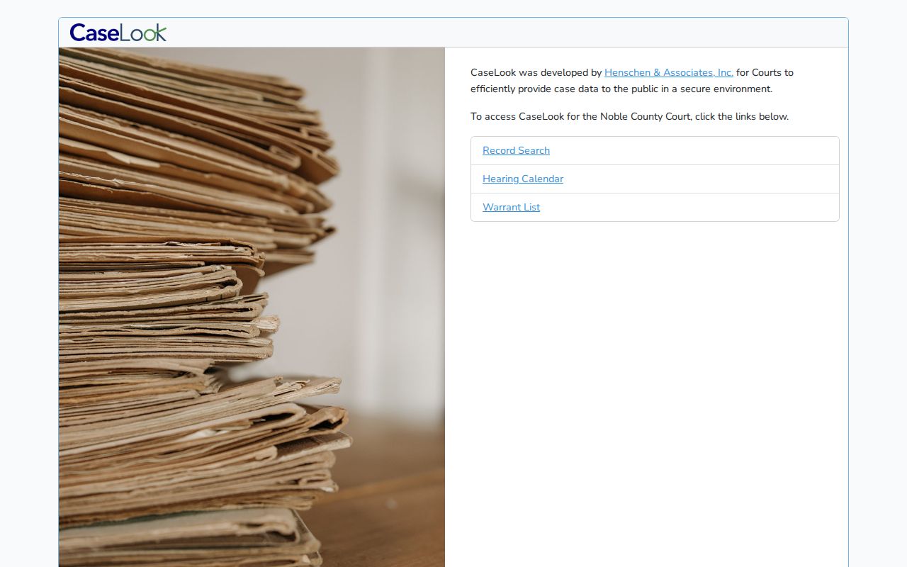 Noble County CaseLook court and warrant record search
