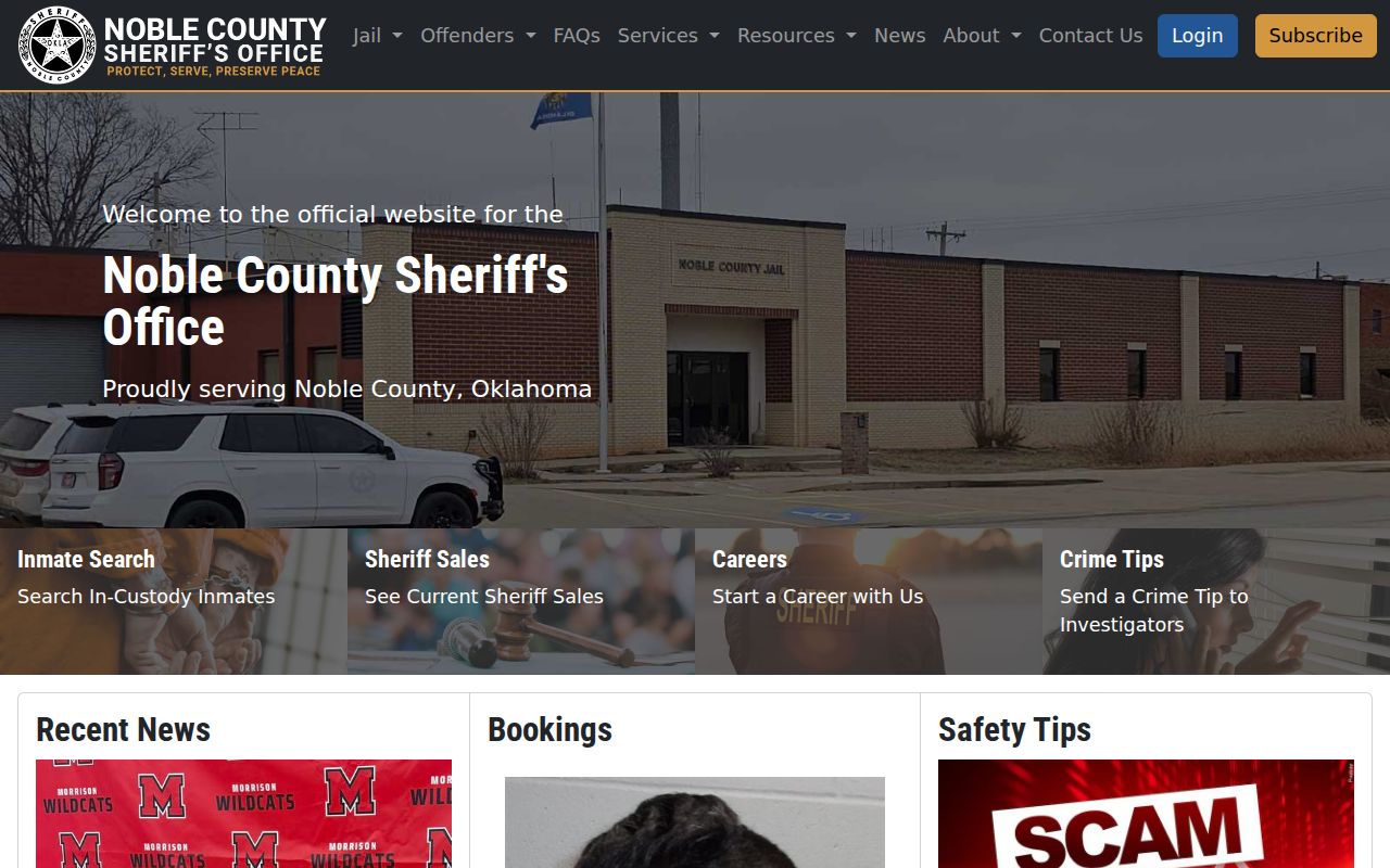 Noble County Sheriff official booking and record navigation